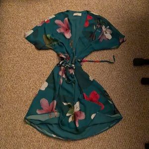 Green floral wrap dress
